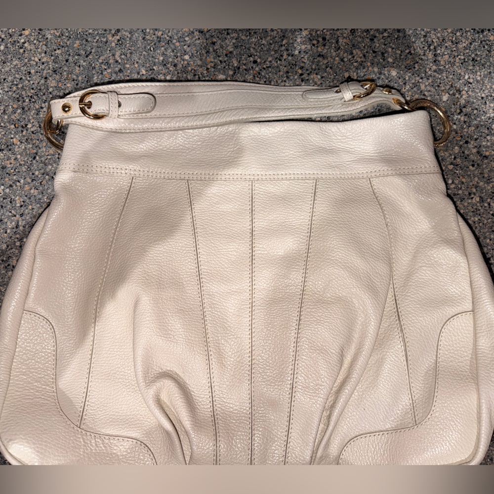 Halogen Cream Leather Shoulder Bag